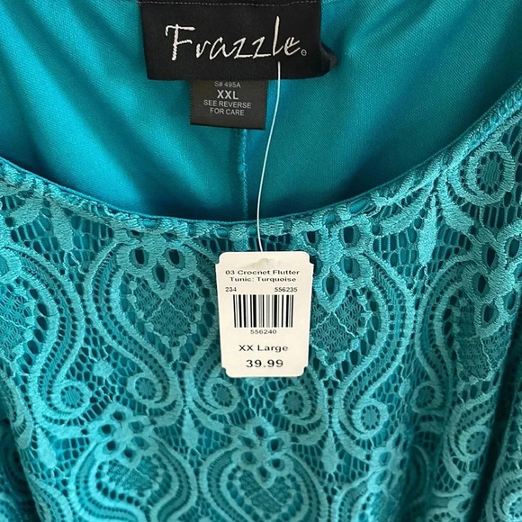 Women’s Frazzle crochet flutter turquoise top XXL - Picture 2 of 4